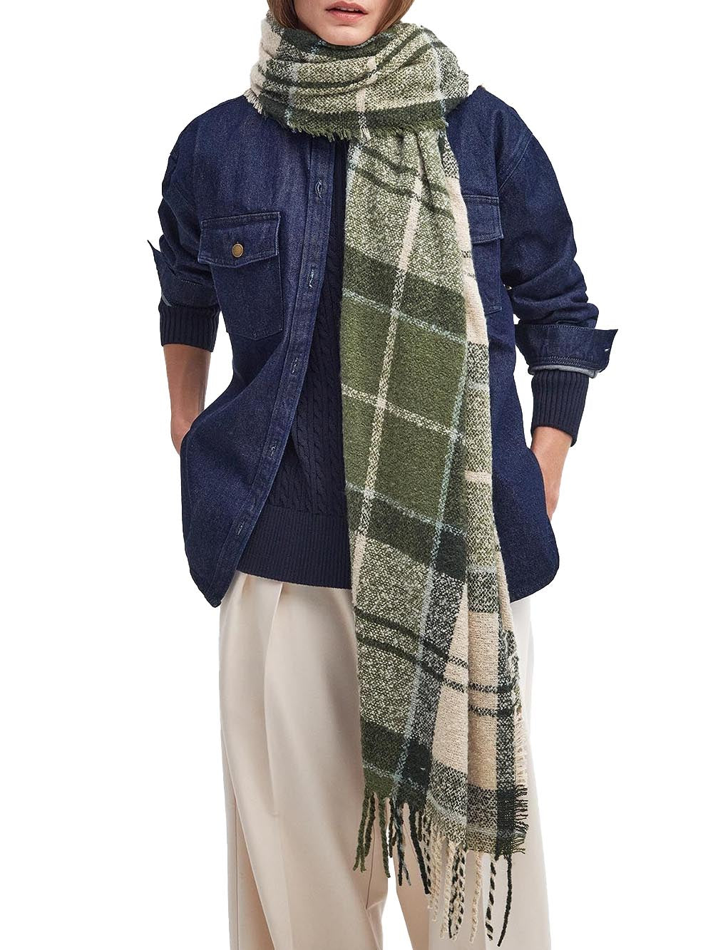 Barbour Sciarpa Donna Lsc0130 Tartan Boucle Scarf Verde/beige