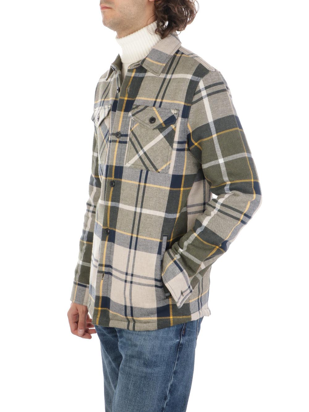 Barbour Camicia Uomo Mos0117 Cannich Overshirt Verde/beige