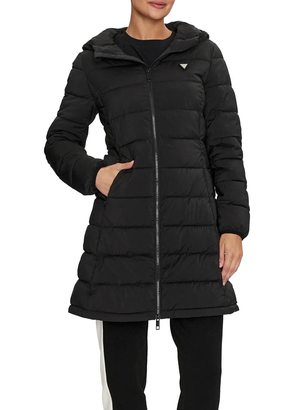 Guess Giubbino Donna V4yl05 Wf3x0 New Aleta Long Puffer Nero