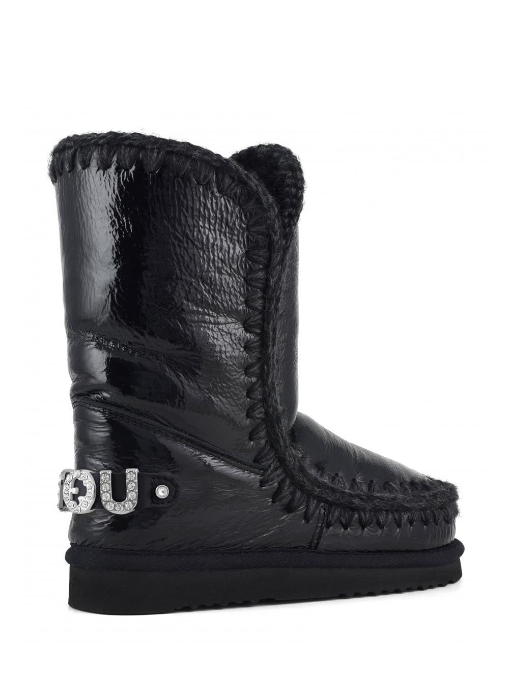 Mou Stivaletti Boot Donna Eskimo 24 White Rhinestones Logo 101037c Nero