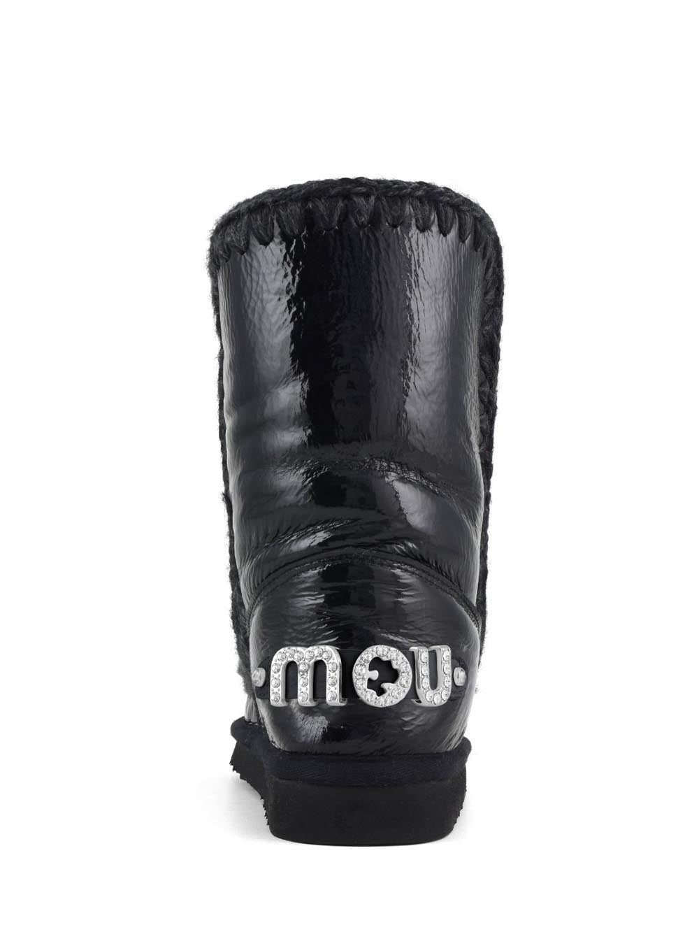 Mou Stivaletti Boot Donna Eskimo 24 White Rhinestones Logo 101037c Nero