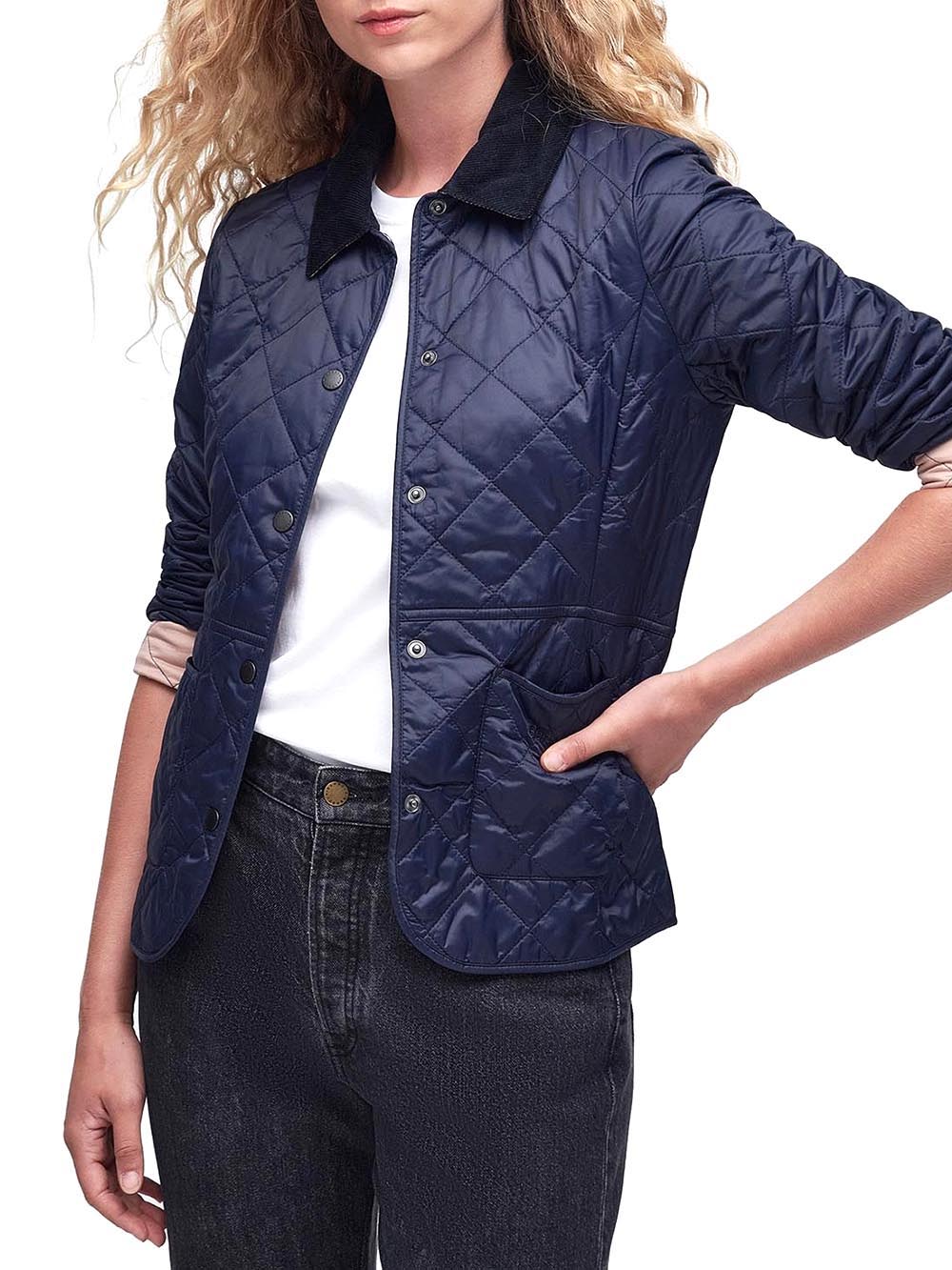 Barbour Giubbino Donna Lqu1012 Deveron Quilt Blu/Rosa