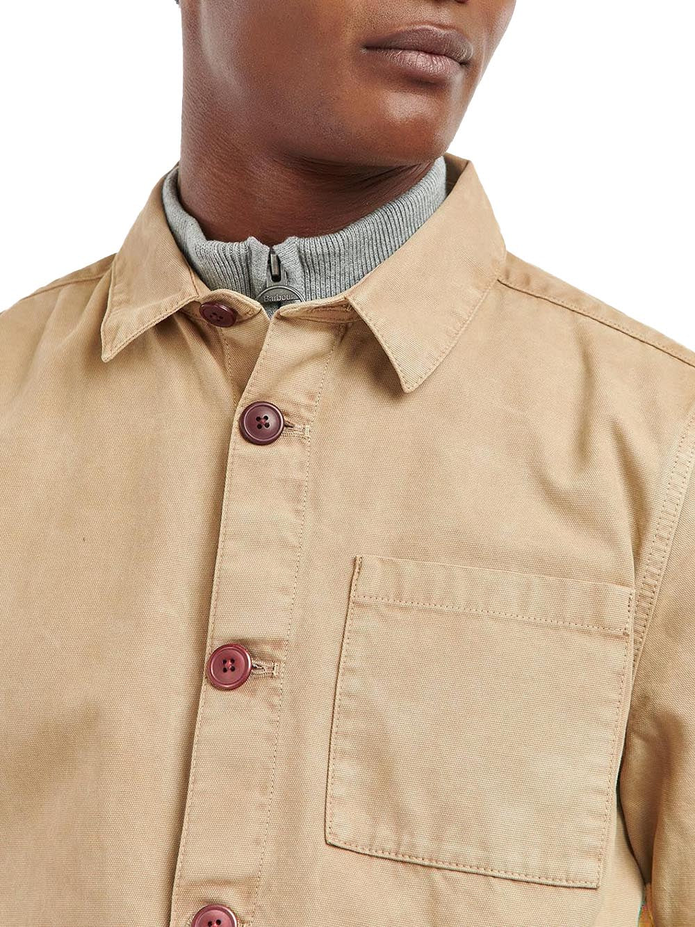 Barbour Camicia Uomo Mos0281 Washed Overshirt Cammello